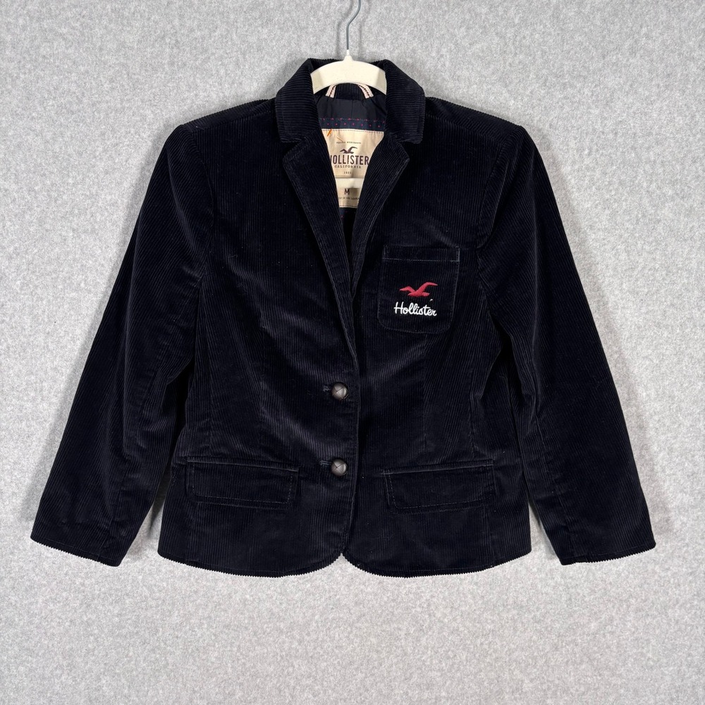 Vintage Y2K Hollister Corduroy Blazer Jacket Medium Navy Academia Gossip Girl